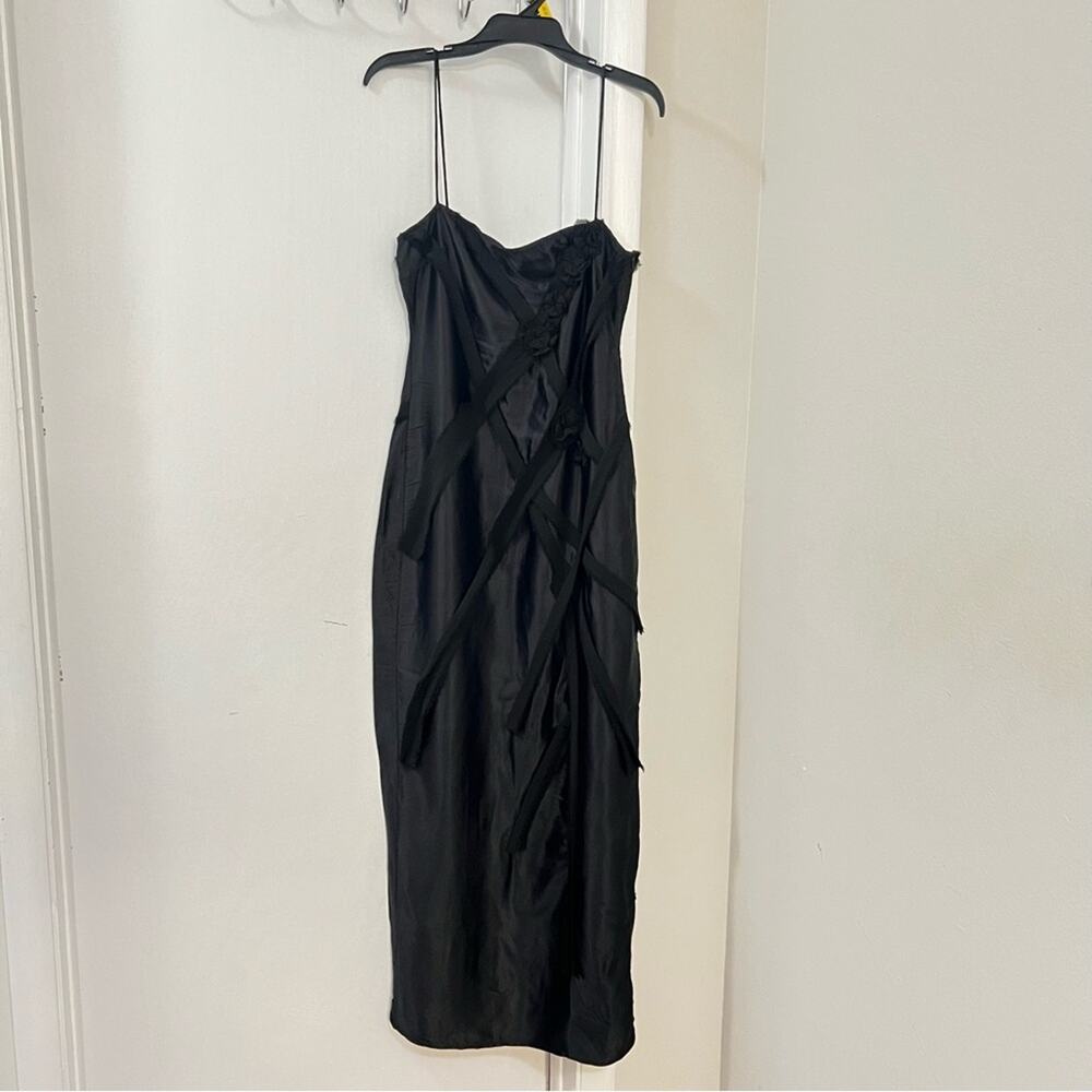 Zara Black FLORAL SATIN MIDI DRESS - Picture 9 of 15